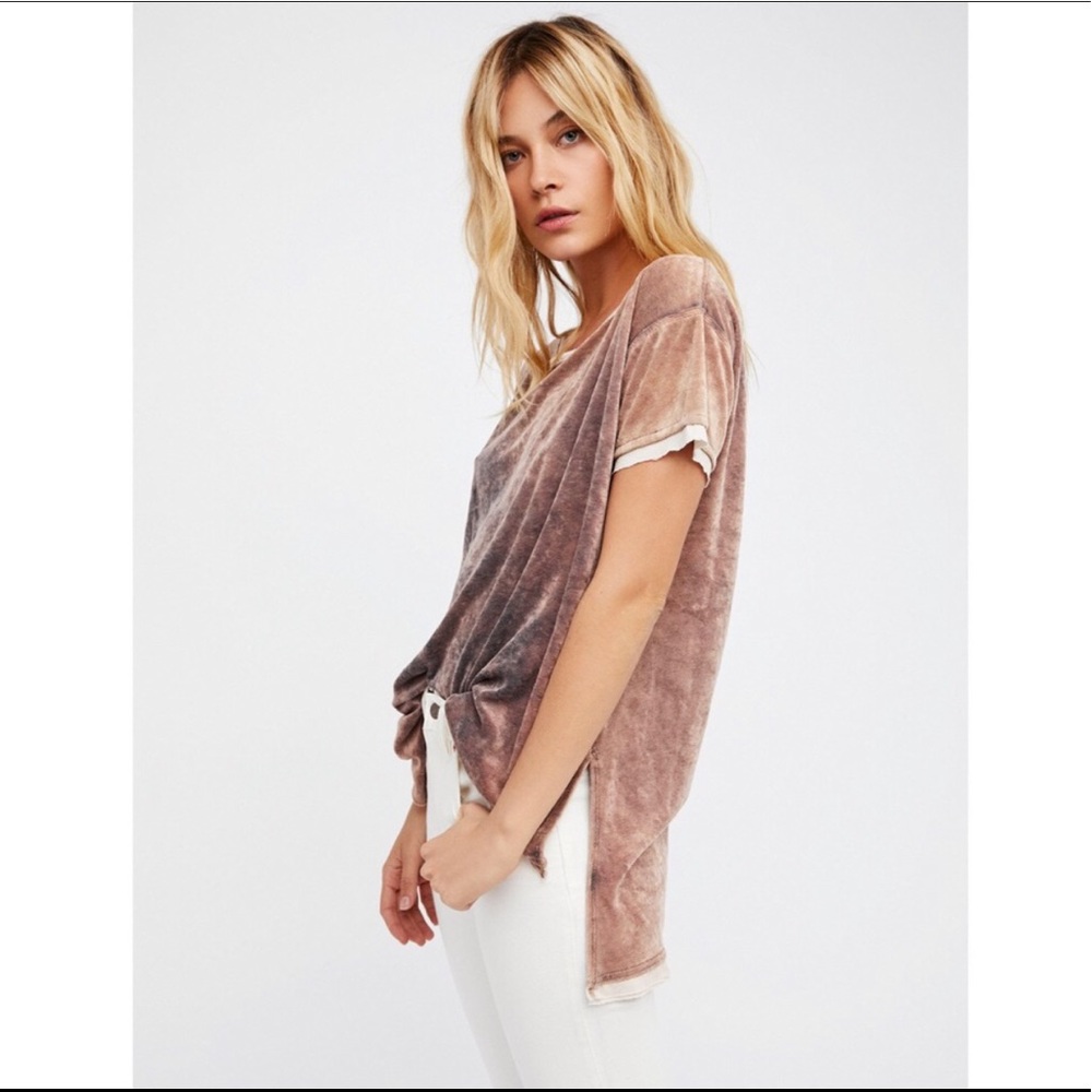Free People We the Free Sand Velour Short Sleeve Doran Tee size XS